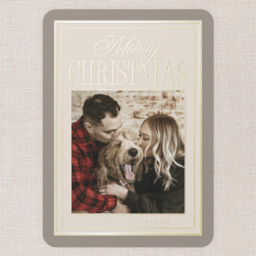 Refined Border Holiday Card, Gold Foil, Beige, 5x7, Christmas, Matte, Personalized Foil Cardstock, Rounded, Tan