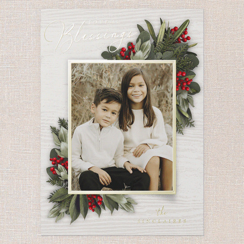 Golden Botanical Holiday Card, Gold Foil, White, 5x7, Religious, Matte, Personalized Foil Cardstock, Square, White