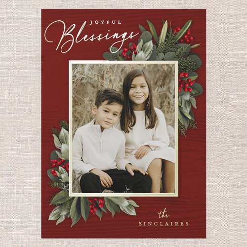 Golden Botanical Holiday Card, Red, Gold Foil, 5x7, Religious, Matte, Personalized Foil Cardstock, Square, Red