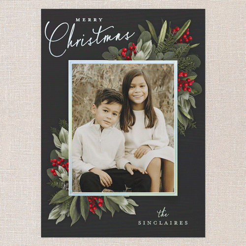 Golden Botanical Holiday Card, Iridescent Foil, Black, 5x7, Christmas, Matte, Personalized Foil Cardstock, Square, Black