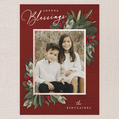 Golden Botanical Holiday Card, Red, Rose Gold Foil, 5x7, Religious, Matte, Personalized Foil Cardstock, Square, Red