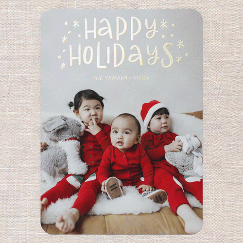 Snowy Whimsy Holiday Card, Red, Gold Foil, 5x7, Holiday, Matte, Personalized Foil Cardstock, Rounded, Red