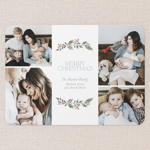 Timeless Branches Holiday Card, White, Iridescent Foil, 5x7, Christmas, Matte, Personalized Foil Cardstock, Rounded, White
