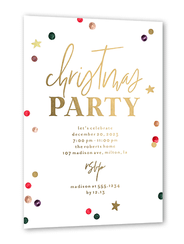 Painted Confetti Party Holiday Invitation, Gold Foil, White, 5x7, Matte, Personalized Foil Cardstock, Square, White
