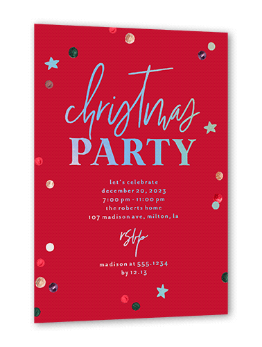 Painted Confetti Party Holiday Invitation, Red, Iridescent Foil, 5x7, Matte, Personalized Foil Cardstock, Square
