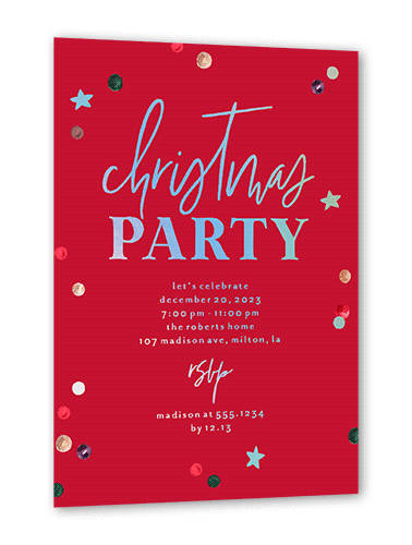 Painted Confetti Party Holiday Invitation, Iridescent Foil, Red, 5x7, Matte, Personalized Foil Cardstock, Square