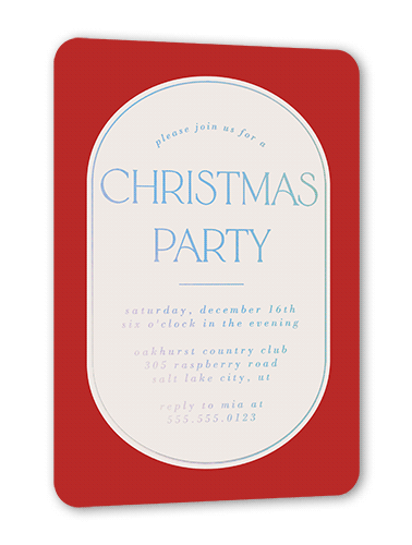 Modern Deco Joy Holiday Invitation, Red, Iridescent Foil, 5x7, Christmas, Matte, Personalized Foil Cardstock, Rounded