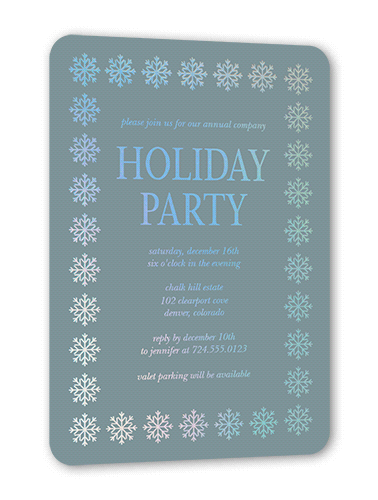 Snowflake Surrounding Holiday Invitation, Blue, Iridescent Foil, 5x7, Holiday, Matte, Personalized Foil Cardstock, Rounded
