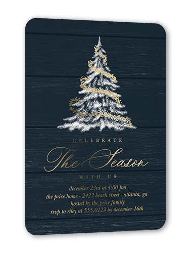 Tree Glow Holiday Invitation, Gold Foil, Blue, 5x7, Christmas, Matte, Personalized Foil Cardstock, Rounded, Midnight