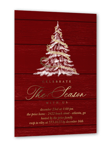 Tree Glow Holiday Invitation, Gold Foil, Red, 5x7, Christmas, Matte, Personalized Foil Cardstock, Square, Rich Red