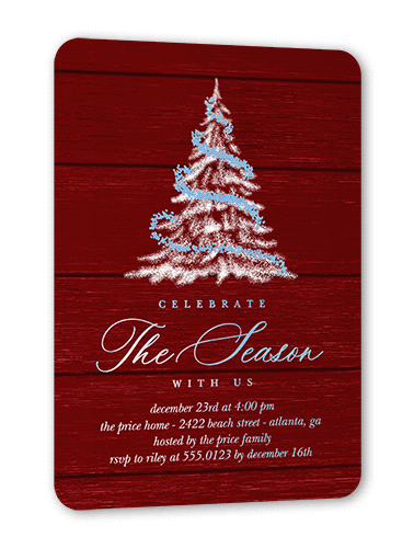 Tree Glow Holiday Invitation, Iridescent Foil, Red, 5x7, Christmas, Matte, Personalized Foil Cardstock, Rounded, Rich Red