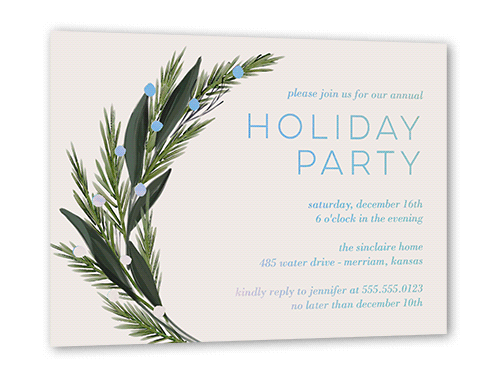Fresh Pine Holiday Invitation, Grey, Iridescent Foil, 5x7, Holiday, Matte, Personalized Foil Cardstock, Square, Whisper Gray