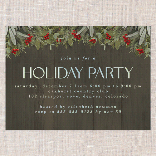 Merry Evergreen Holiday Invitation, Brown, Iridescent Foil, 5x7, Holiday, Matte, Personalized Foil Cardstock, Square, Brown