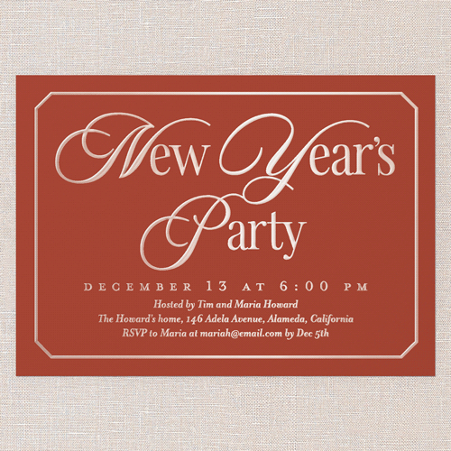 Timeless Traditions Holiday Invitation, Red, Rose Gold Foil, 5x7, New Year, Matte, Personalized Foil Cardstock, Square