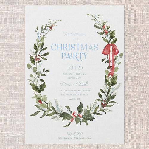 Ribbon Welcome Holiday Invitation, White, Iridescent Foil, 5x7, Christmas, Matte, Personalized Foil Cardstock, Square, White