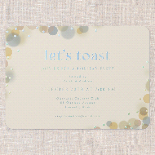 Golden Toast Holiday Invitation, Iridescent Foil, White, 5x7, Holiday, Matte, Personalized Foil Cardstock, Rounded, Eggshell