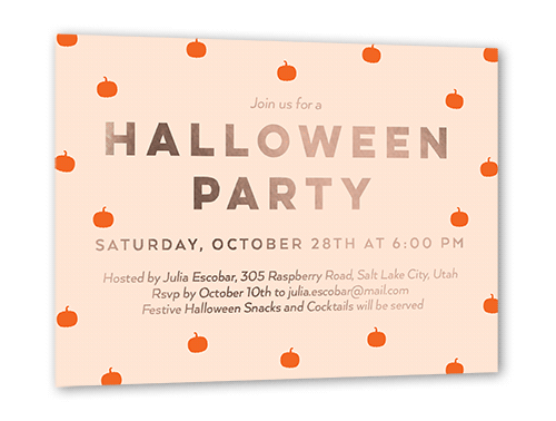 Lil Pumpkins Halloween Invitation, Rose Gold Foil, Orange, 5x7, Matte, Personalized Foil Cardstock, Square