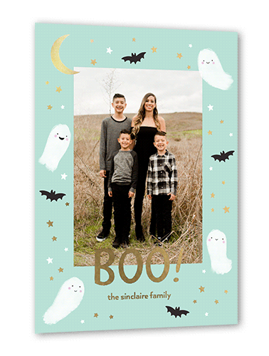 Cute Boo Halloween, Gold Foil, Green, 5x7, Matte, Personalized Foil Cardstock, Square, Mint