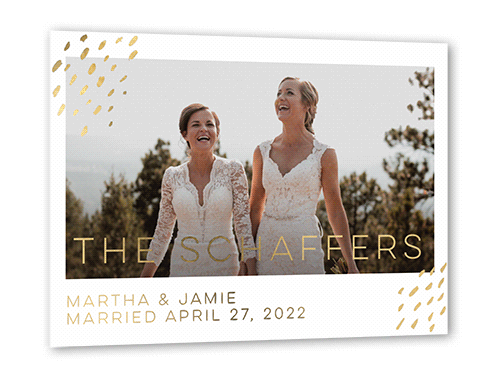 Blissful Confetti Wedding Announcement, Gold Foil, White, 5x7, Matte, Personalized Foil Cardstock, Square, White