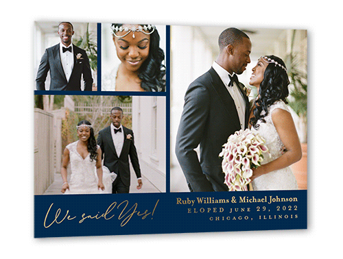 Affectionate Gallery Wedding Announcement, Blue, Gold Foil, 5x7, Matte, Personalized Foil Cardstock, Square, Navy