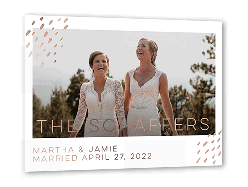 Blissful Confetti Wedding Announcement, Rose Gold Foil, White, 5x7, Matte, Personalized Foil Cardstock, Square, White