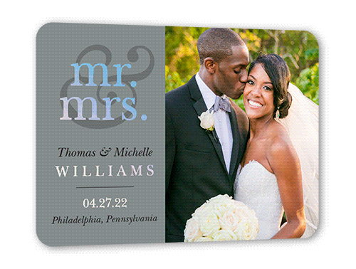 Classic Ampersand Wedding Announcement, Grey, Iridescent Foil, 5x7, Matte, Personalized Foil Cardstock, Rounded, Cement