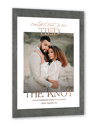 Eternally Tied Wedding Announcement, Grey, Rose Gold Foil, 5x7, Matte, Personalized Foil Cardstock, Square
