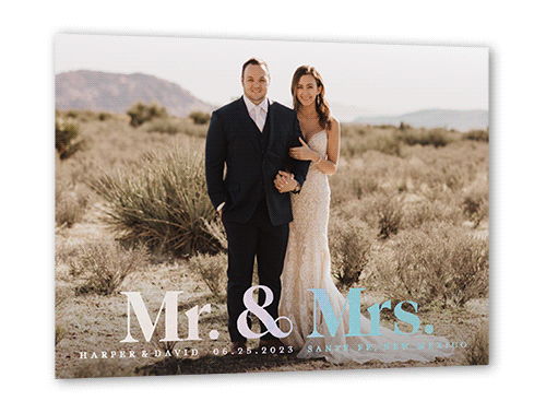 Mr. & Mrs. Modern Wedding Announcement, Iridescent Foil, Black, 5x7, Matte, Personalized Foil Cardstock, Square
