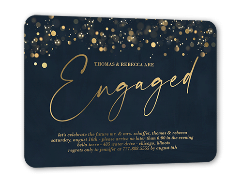 Surprise Awe Engagement Party Invitation, Black, Gold Foil, 5x7, Matte, Personalized Foil Cardstock, Rounded