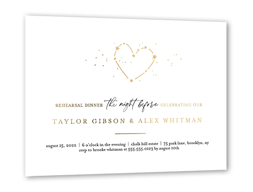 Night Before Rehearsal Dinner Invitation, Gold Foil, White, 5x7, Matte, Personalized Foil Cardstock, Square, White