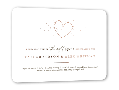 Night Before Rehearsal Dinner Invitation, Rose Gold Foil, White, 5x7, Matte, Personalized Foil Cardstock, Rounded, White