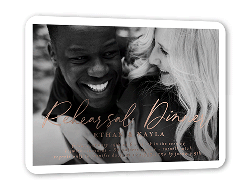 Unforgettable Dinner Rehearsal Dinner Invitation, White, Rose Gold Foil, 5x7, Matte, Personalized Foil Cardstock, Rounded