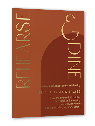Always Modern Rehearsal Dinner Invitation, Gold Foil, Orange, 5x7, Matte, Personalized Foil Cardstock, Square, Caramel