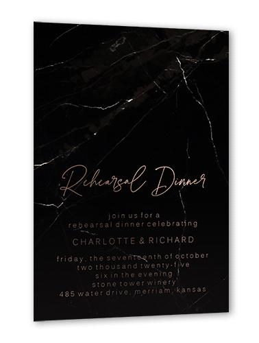 Married Marble Rehearsal Dinner Invitation, Black, Rose Gold Foil, 5x7, Matte, Personalized Foil Cardstock, Square, Black