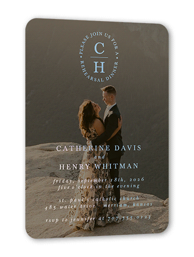 Polished Monogram Rehearsal Dinner Invitation, Black, Iridescent Foil, 5x7, Matte, Personalized Foil Cardstock, Rounded, Coal