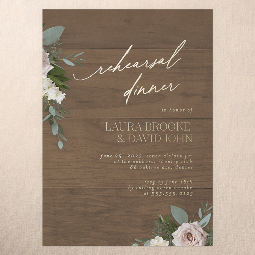 Classic Bouquet Rehearsal Dinner Invitation, Gold Foil, Brown, 5x7, Matte, Personalized Foil Cardstock, Square