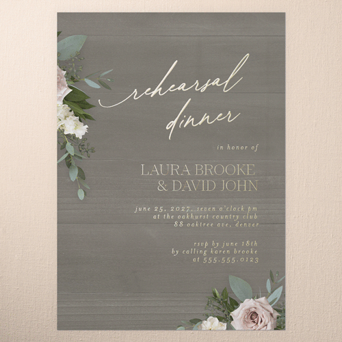 Classic Bouquet Rehearsal Dinner Invitation, Gold Foil, Gray, 5x7, Matte, Personalized Foil Cardstock, Square, Gray