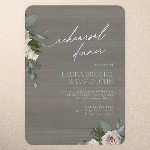 Classic Bouquet Rehearsal Dinner Invitation, Gray, Iridescent Foil, 5x7, Matte, Personalized Foil Cardstock, Rounded, Gray