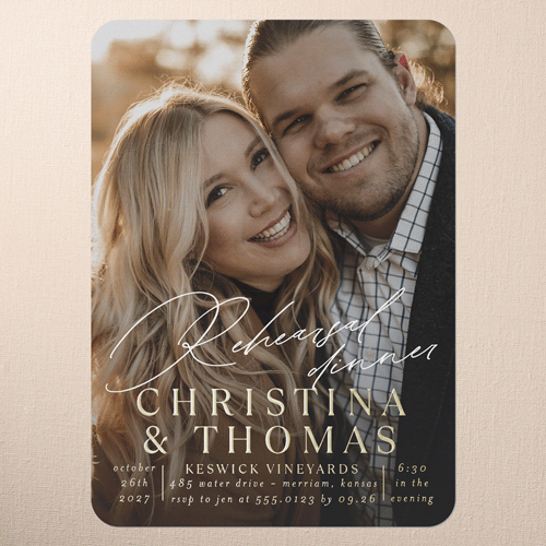 Timeless Typeface Rehearsal Dinner Invitation, White, Gold Foil, 5x7, Matte, Personalized Foil Cardstock, Rounded, White