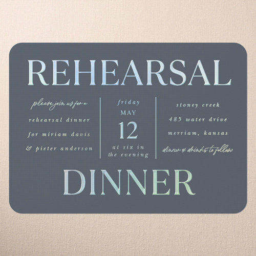 Simple Charm Rehearsal Dinner Invitation, Iridescent Foil, Grey, 5x7, Matte, Personalized Foil Cardstock, Rounded, Charcoal