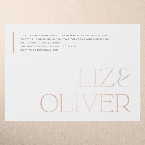 Classic Gleam Rehearsal Dinner Invitation, White, Rose Gold Foil, 5x7, Matte, Personalized Foil Cardstock, Square, White