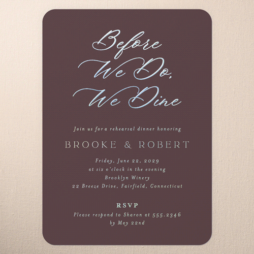 Luminous Border Rehearsal Dinner Invitation, Red, Iridescent Foil, 5x7, Matte, Personalized Foil Cardstock, Rounded, Rich Burgundy