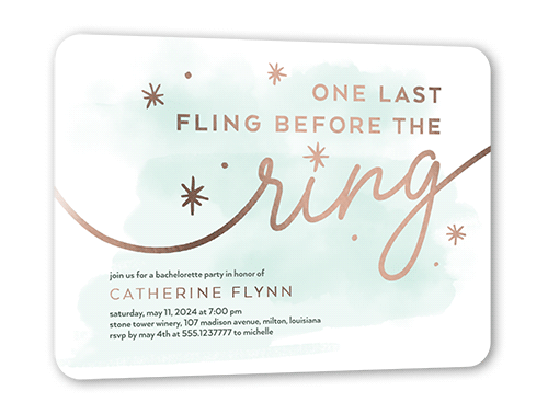 A Bright Night Bachelorette Party Invitation, Rose Gold Foil, Green, 5x7, Matte, Personalized Foil Cardstock, Rounded, Sage