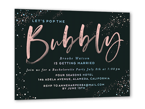 Bubbly Watercolor Bachelorette Party Invitation, Iridescent Foil, Black, 5x7, Matte, Personalized Foil Cardstock, Square, Black