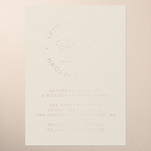 Circular Type Bachelorette Party Invitation, Beige, Rose Gold Foil, 5x7, Matte, Personalized Foil Cardstock, Square