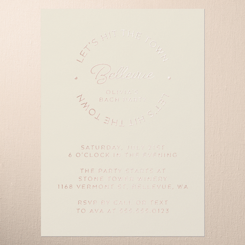 Circular Type Bachelorette Party Invitation, Beige, Rose Gold Foil, 5x7, Matte, Personalized Foil Cardstock, Square, Cream