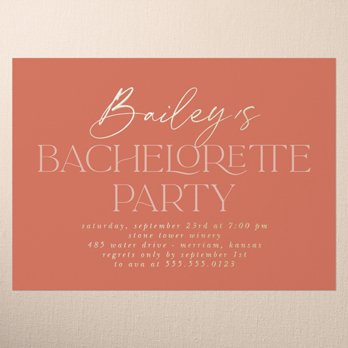 Classy Headline Bachelorette Party Invitation, Orange, Gold Foil, 5x7, Matte, Personalized Foil Cardstock, Square, Orange