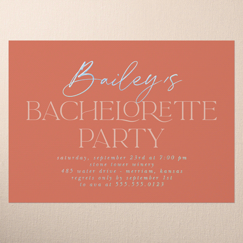 Classy Headline Bachelorette Party Invitation, Iridescent Foil, Orange, 5x7, Matte, Personalized Foil Cardstock, Square