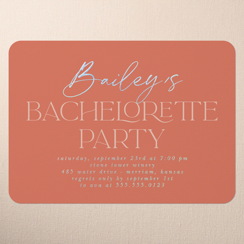 Classy Headline Bachelorette Party Invitation, Iridescent Foil, Orange, 5x7, Matte, Personalized Foil Cardstock, Rounded, Orange