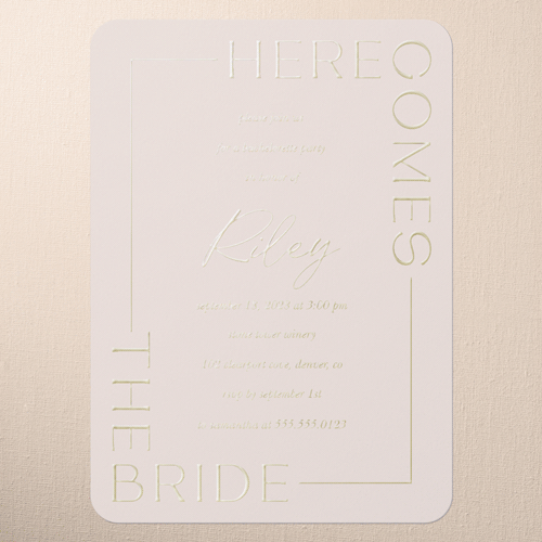 Luminous Letterhead Bachelorette Party Invitation, Gold Foil, Pink, 5x7, Matte, Personalized Foil Cardstock, Rounded, Blush